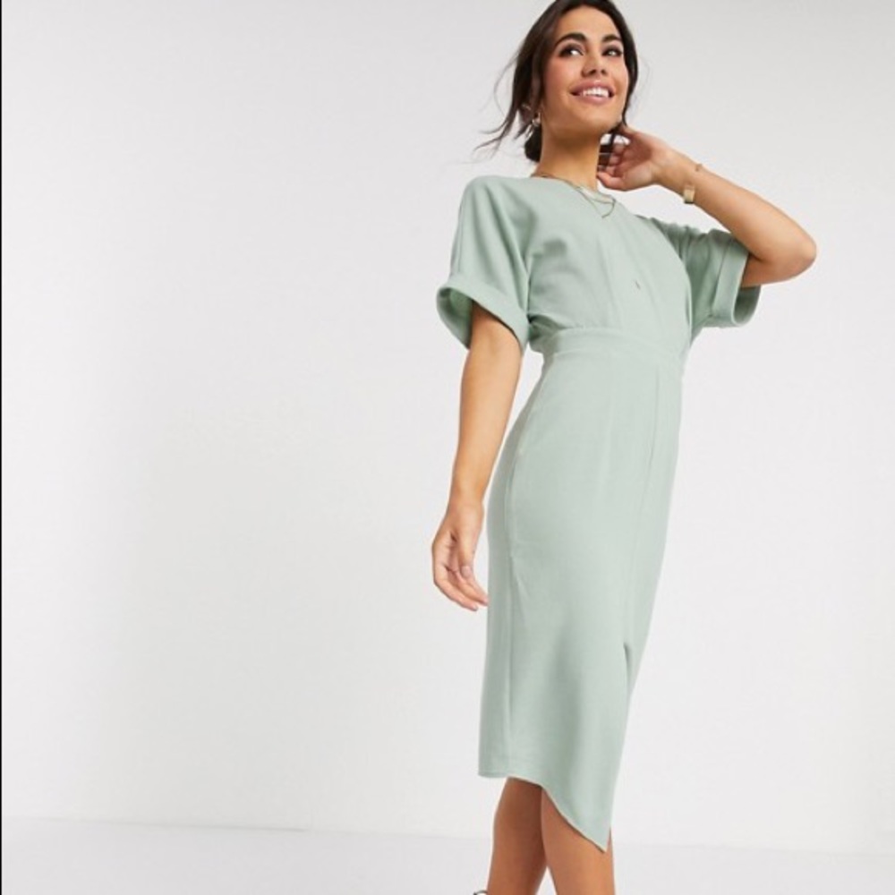 ASOS DESIGN wiggle midi dress in sage green